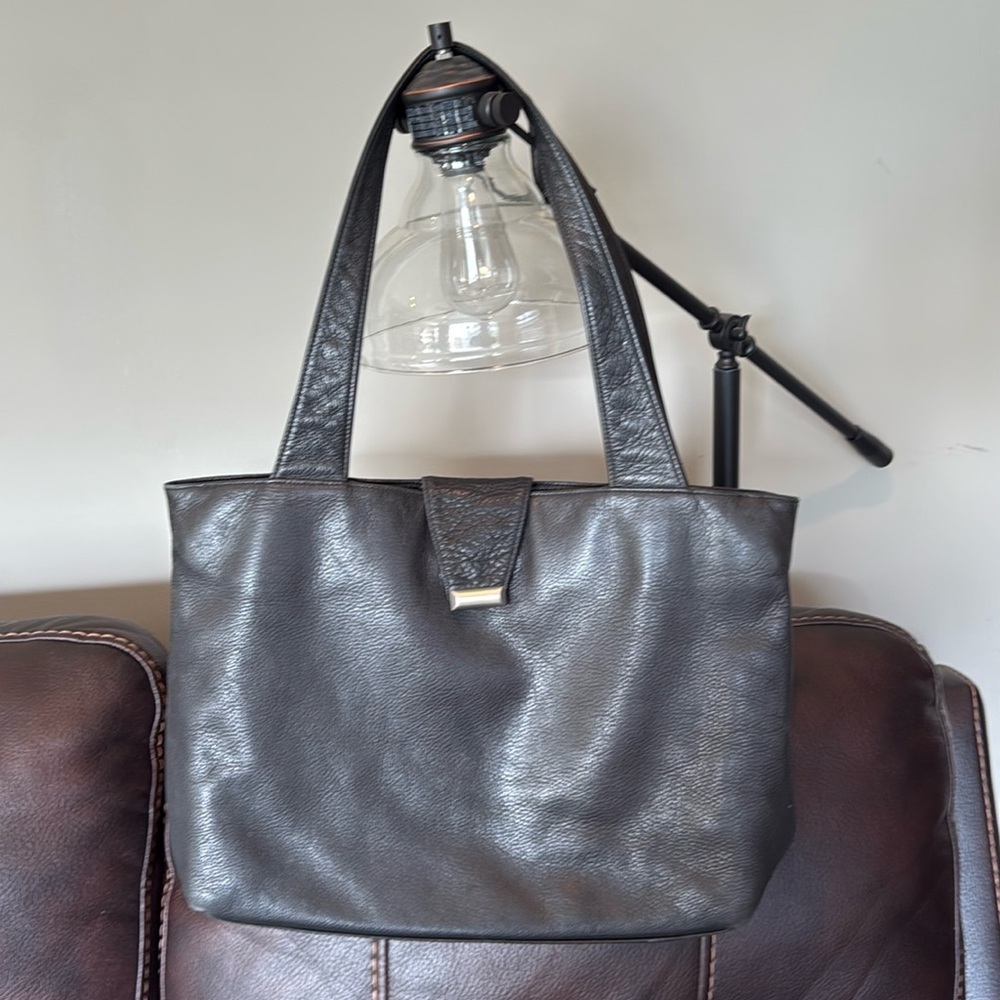 Black pebbled leather quality classic timeless tote bag work bag Libaire - Picture 11 of 11